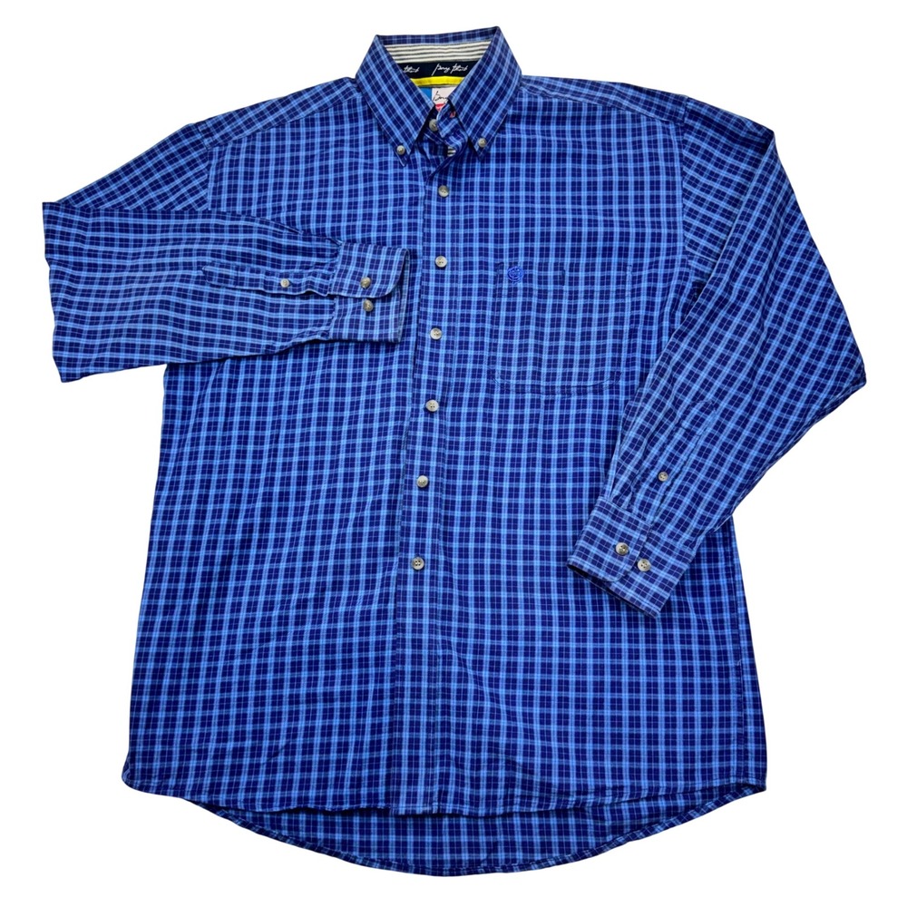 Wrangler George Strait Cowboy Cut Blue Plaid Button Down Shirt Mens XL